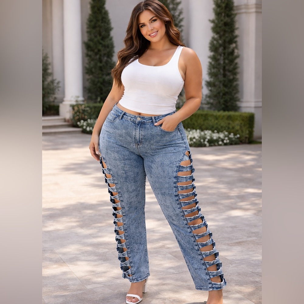 AQ Women’s Plus Size 20 Acid Wash Ruched Side Jeans | Y2K Streetwear Denim